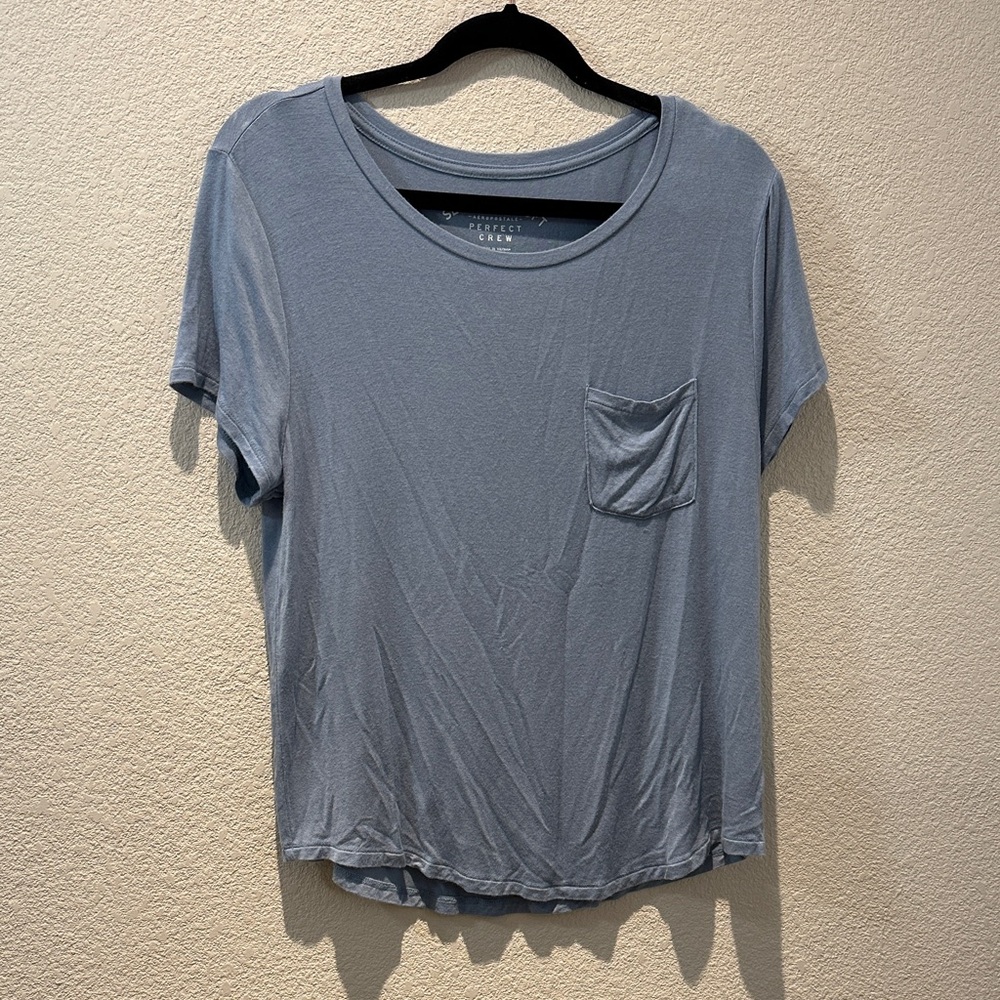 Aeropostale Dusty Blue Short Sleeve Pocket Tee Size Large